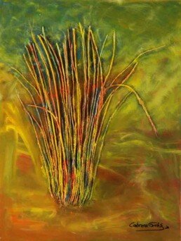 Small painting showing bushes that grow vertically in the hot environment of the tropics